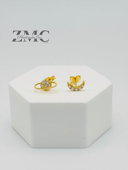 18K Gold Moon Moissanite Diamond Earrings
