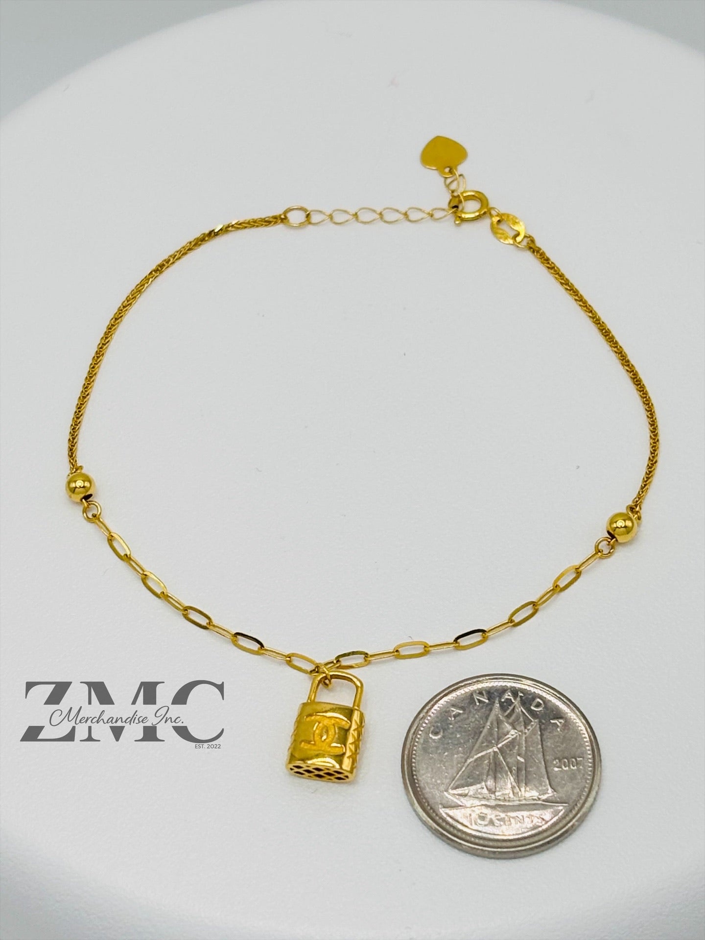 18K Gold Bracelet with Padlock Charm
