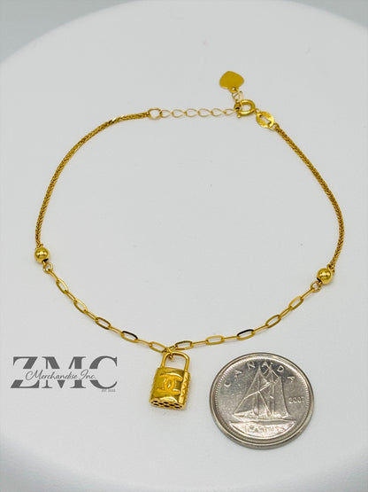 18K Gold Bracelet with Padlock Charm