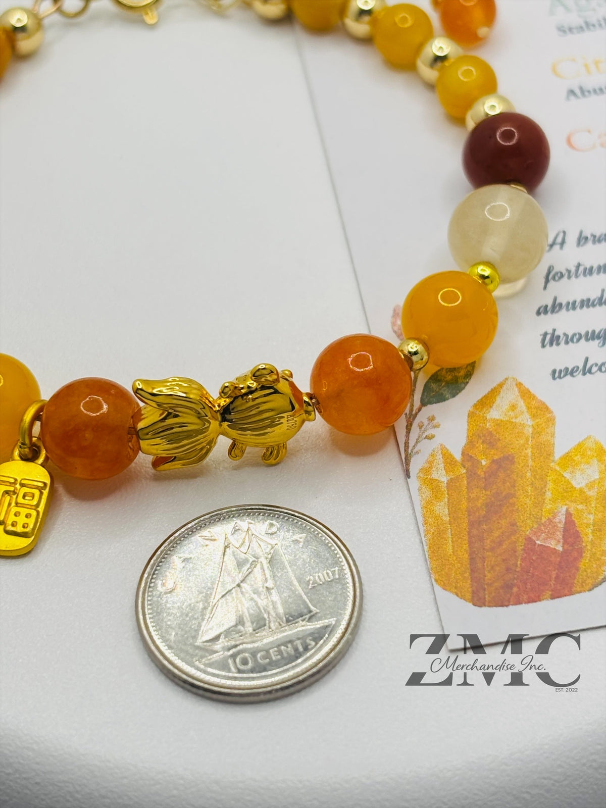 18K Gold Lucky Koi Fish Bracelet Agate, Citrine, Carnelian Stone ( Hollow Empty Inside)