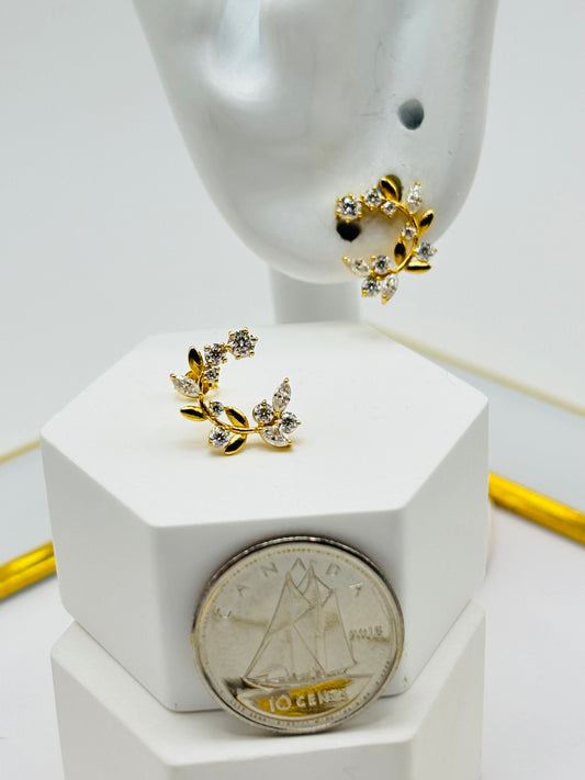 18K Gold Leaves Moissanite Diamond Earrings