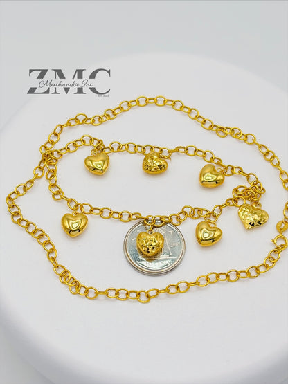 18K Gold 7 Station Heart Necklace