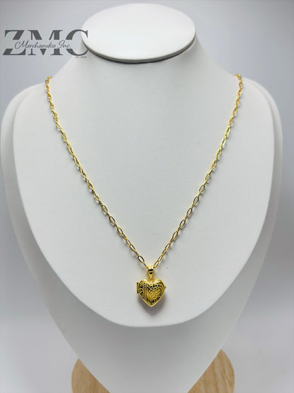 18K Gold Heart Locket Necklace