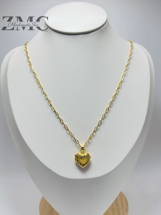 18K Gold Heart Locket Necklace