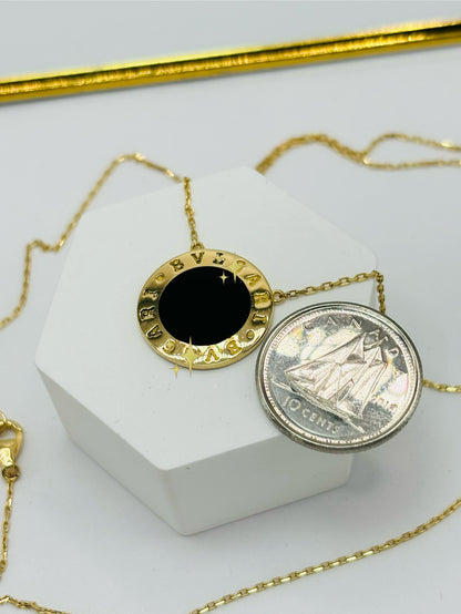 18K Gold Black Attached Circle Necklace