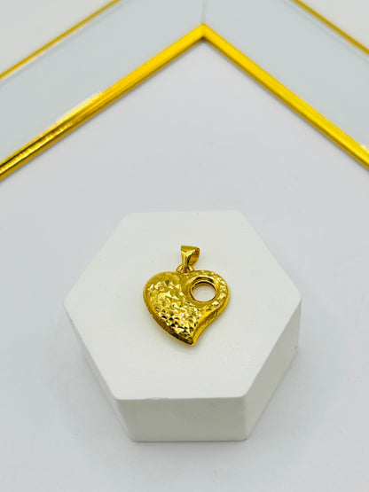 18K Gold Heart Diamond Cut Pendant