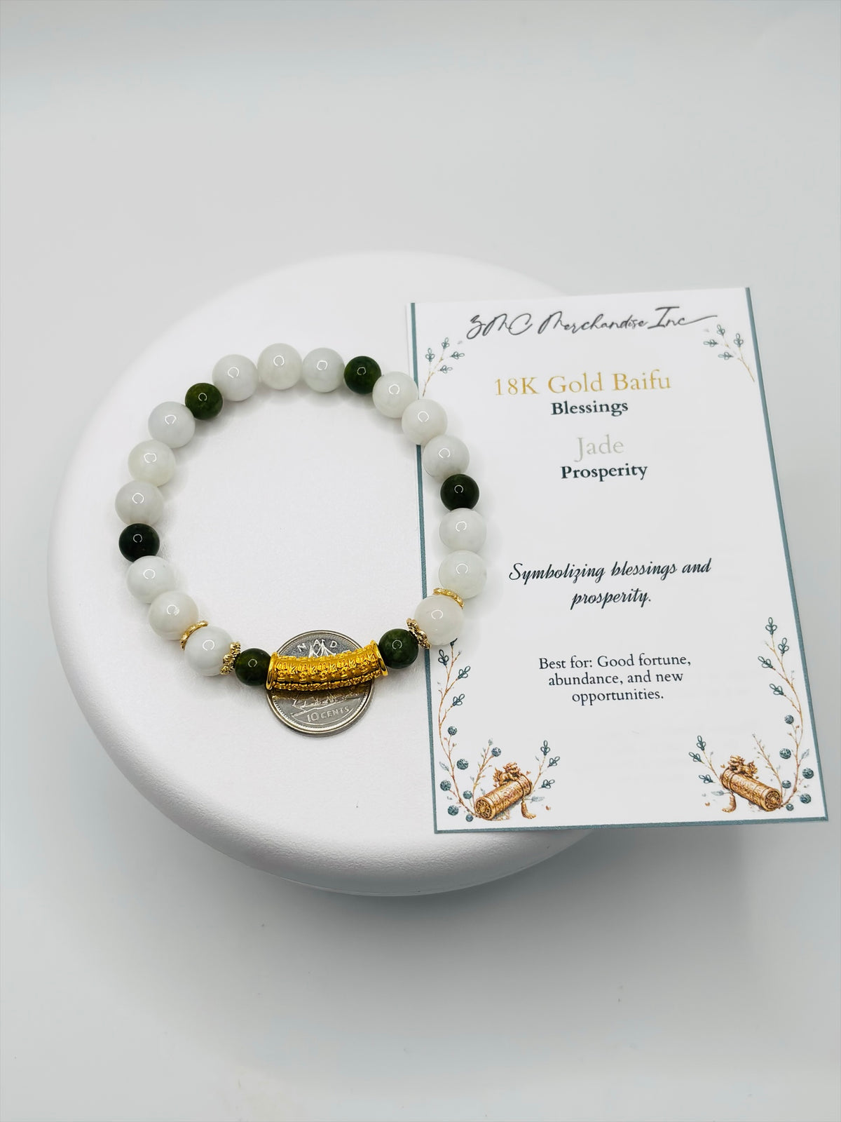 18K Gold  Lucky Baifu Tube Jade Bracelet  ( Hollow Empty Inside)