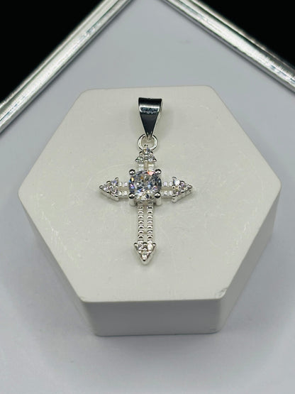 S925 Silver Cross Stone Pendant