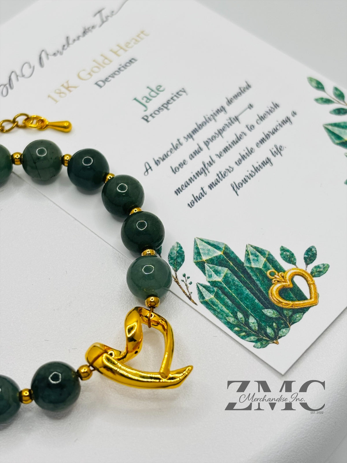 18K Gold Open Heart Jade Bracelet (Electroform Heart)