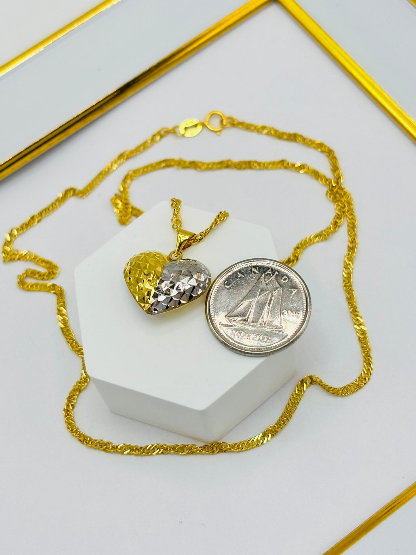 18K Gold Diamond Cut Heart Necklace