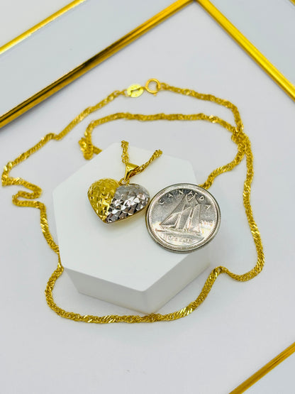 18K Gold Diamond Cut Heart Necklace