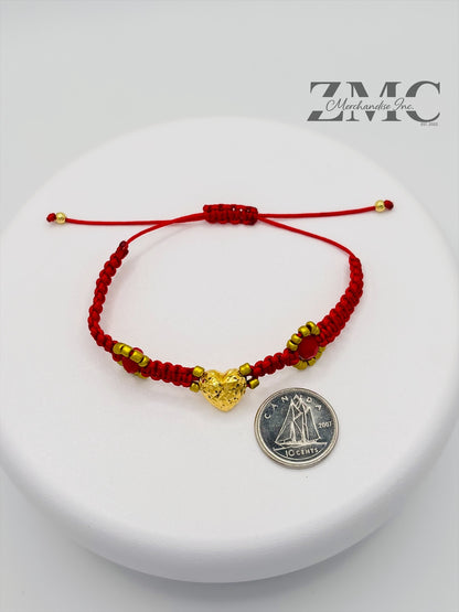 18K Gold Flower Red Heart String Bracelet