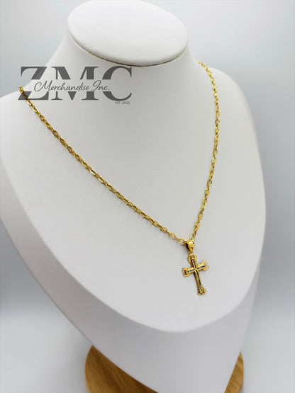 18K Gold Cross Stone Necklace