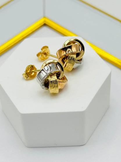 18K Gold Tri-color Knot Earrings