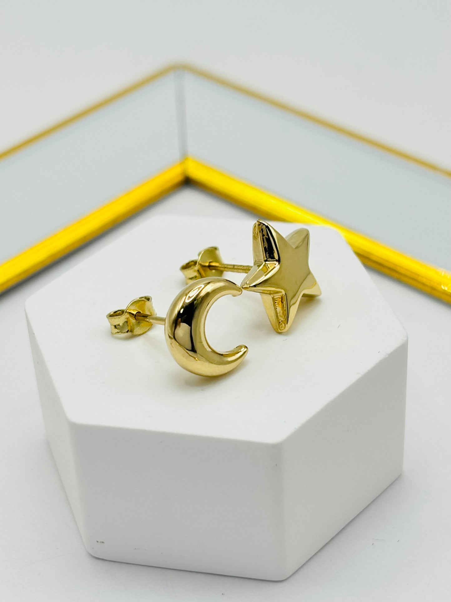 18K Gold Moon & Star Earrings