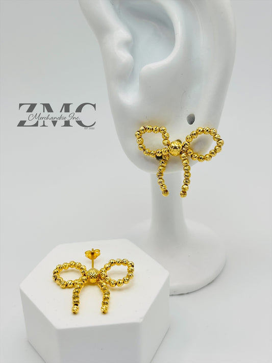 18K Gold Mirror Ball Ribbon Earrings
