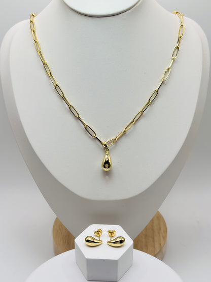 18K Gold Teardrop Earrings and Necklace Set