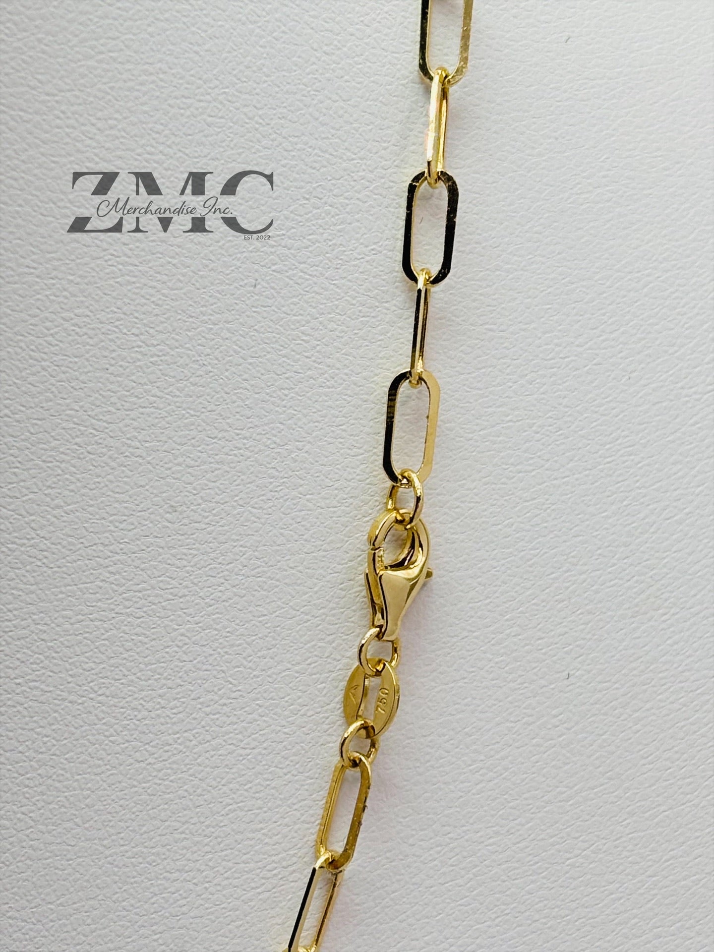 18K Gold Paperclip with Heart and Ball Charm Necklace