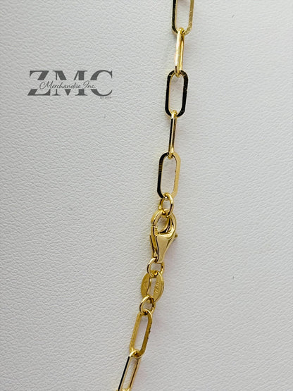 18K Gold Paperclip with Heart and Ball Charm Necklace
