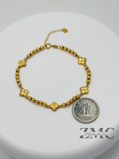 18K Gold Clover Ball Braclet