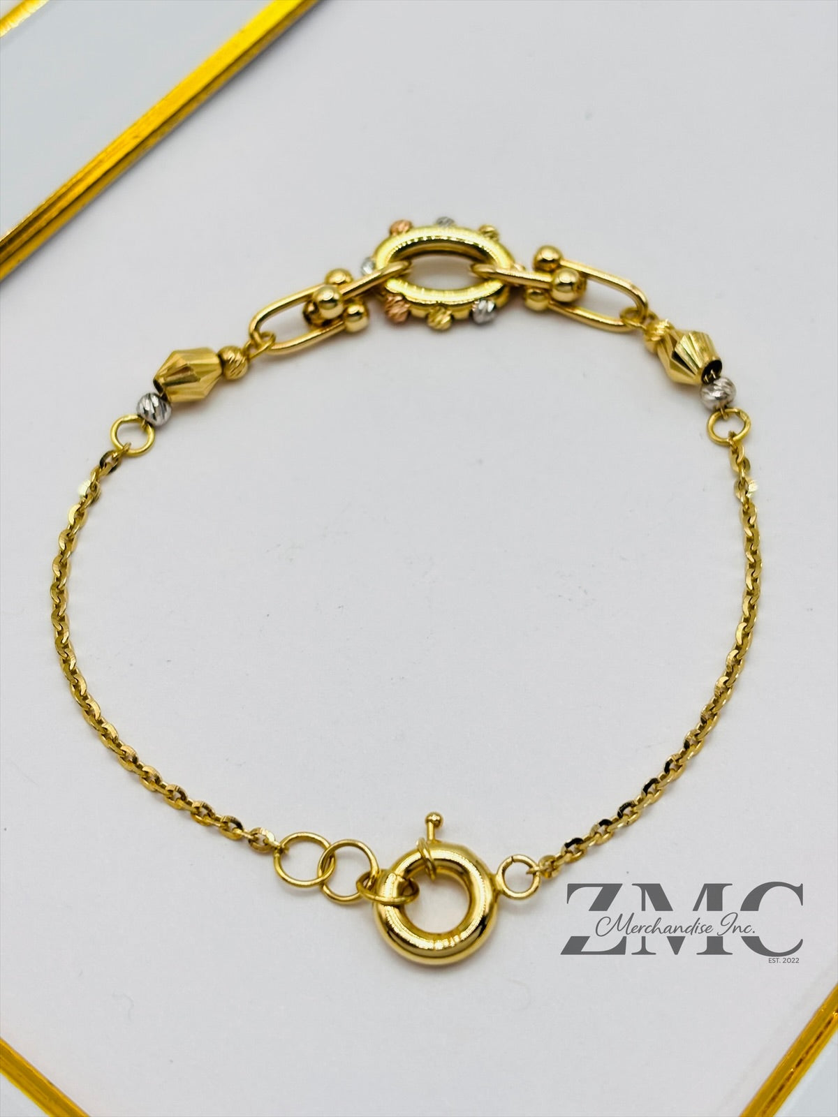 18K Gold Tri-color Ball Combination of Hardware Link Bracelet