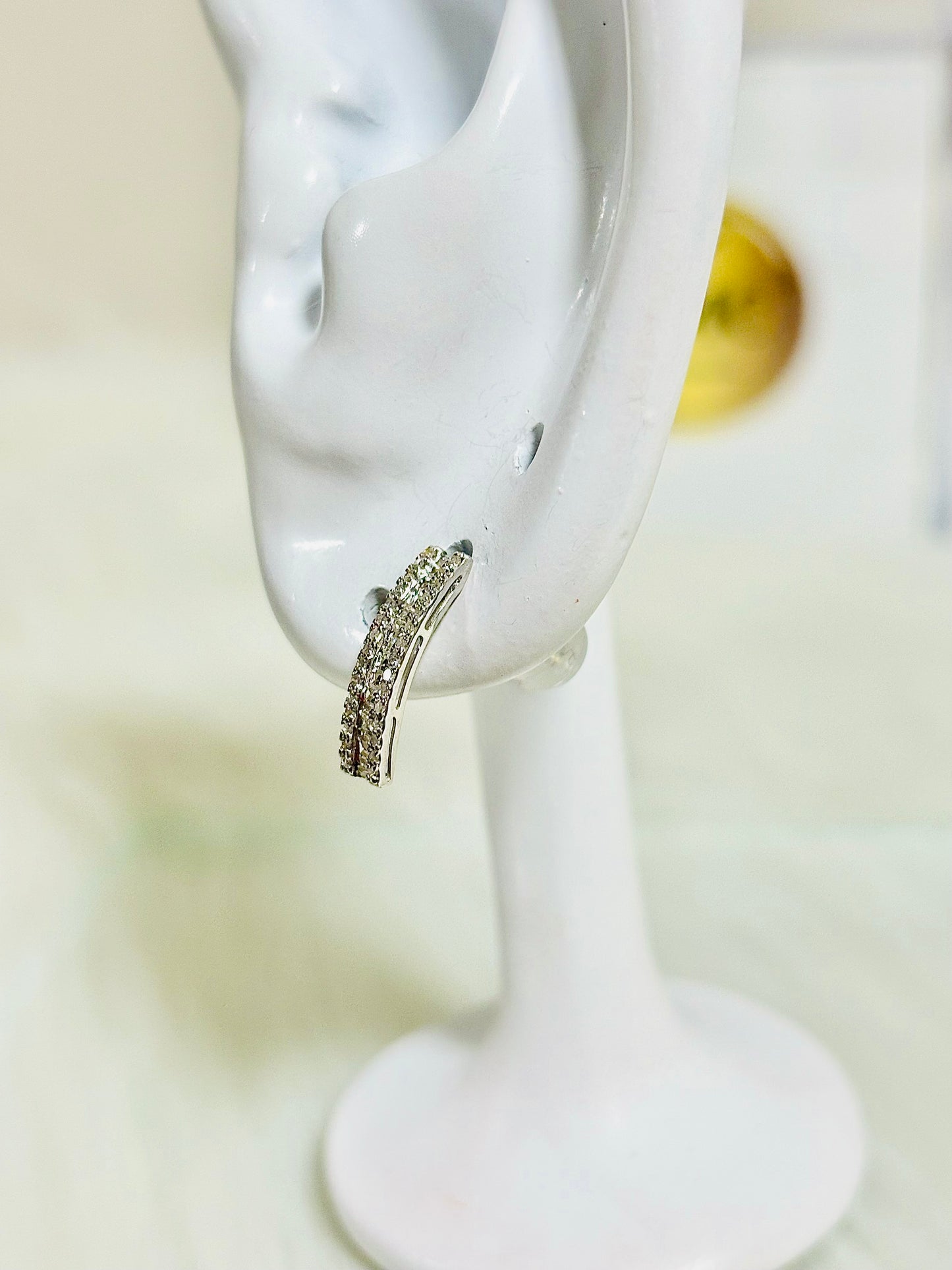 K18 Japan White Gold Baguette Half Loop Stud Earrings 0.34 carat Natural Diamond