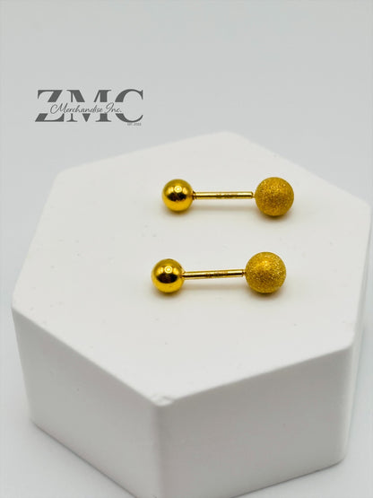 18K Gold Matte/Plain Ball Screw Earrings