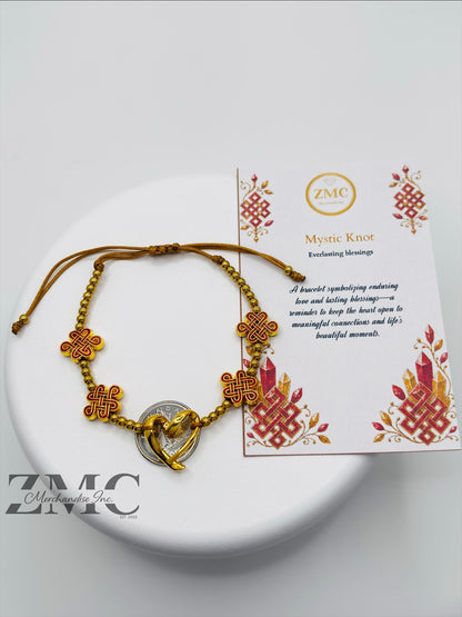 18K Gold Open Heart Lucky Mystic Knot String Bracelet (Electroform Heart)