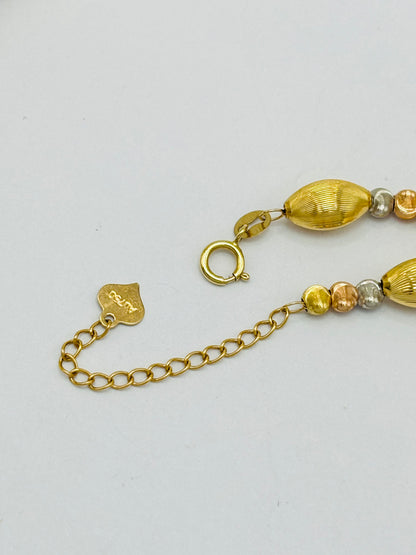 18K Gold Tri-Color Cats Eye Ball and Oval Bracelet