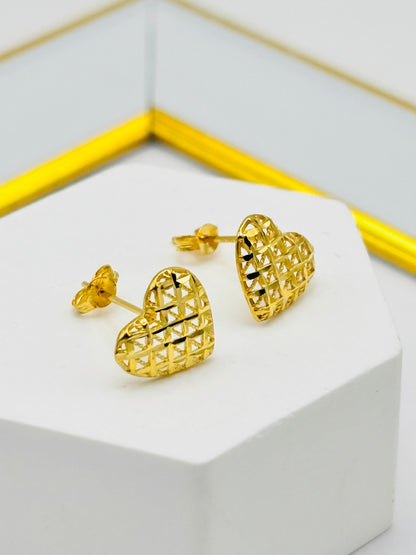 18K Gold Heart Basket Earrings