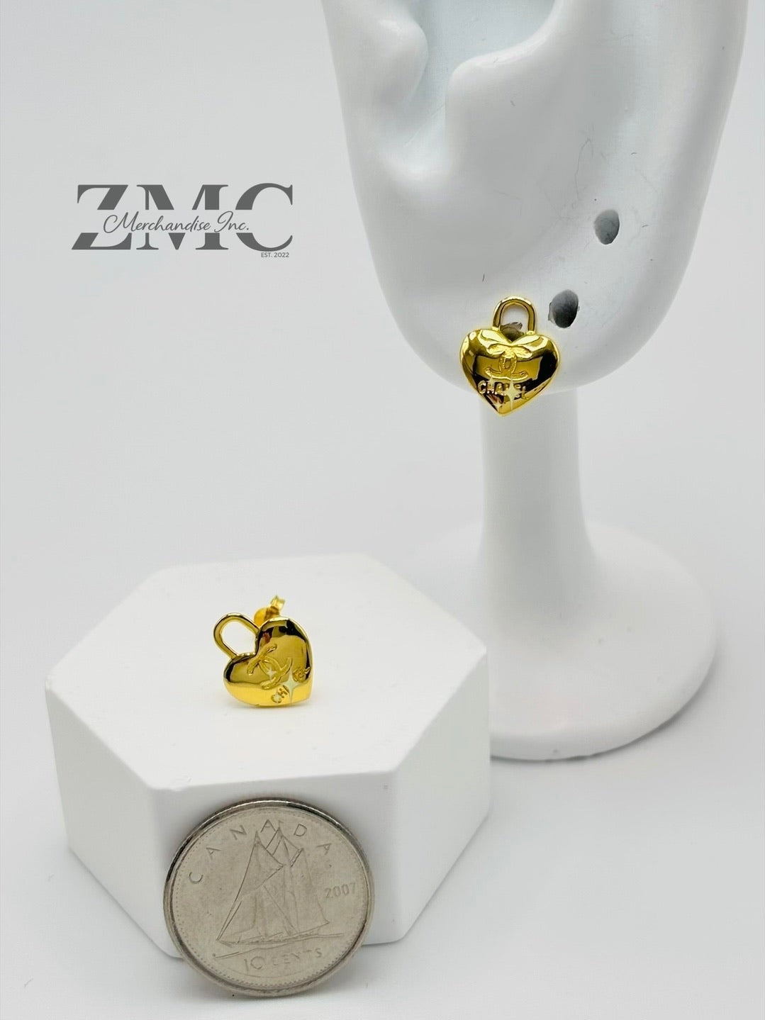 18K Gold Heart C Earrings