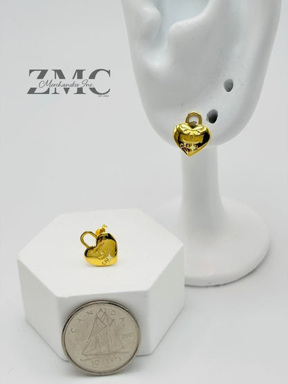 18K Gold Heart C Earrings