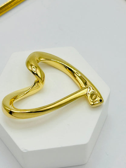 18K Gold Open Heart Pendant Chunky 30 mm