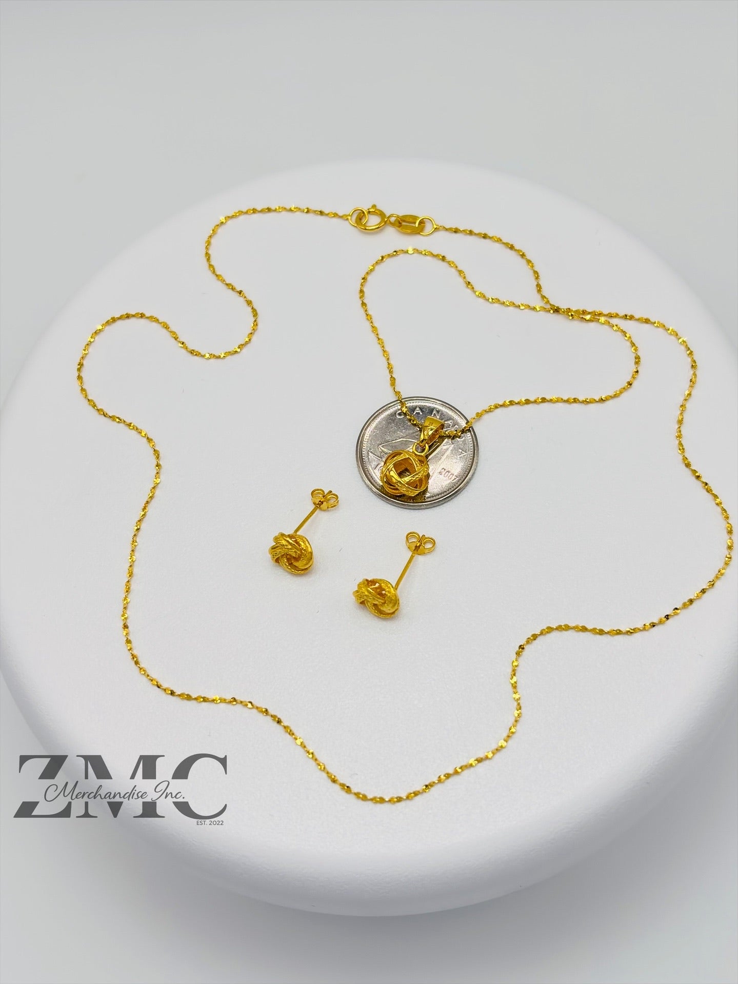 18K Gold Knot Earrings and Necklace Set