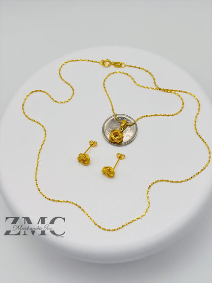 18K Gold Knot Earrings and Necklace Set