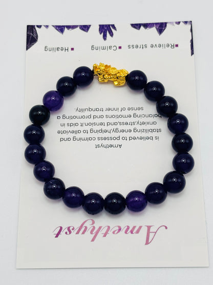 18K Gold Lucky Piyao/ Pi Xiu Black Amethyst Stone ( Hollow Empty Inside) Medium Size