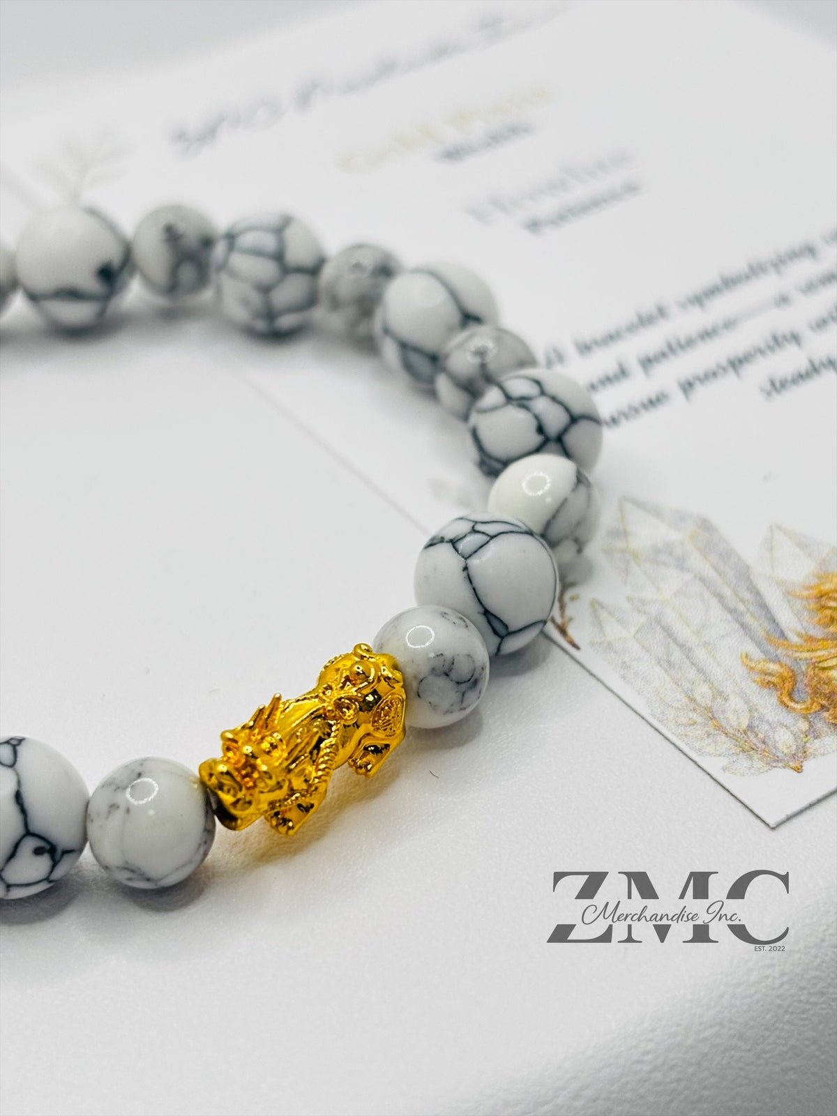 18K Gold Lucky Piyao/ Pi Xiu Howlite Bracelet ( Hollow Empty Inside) Small