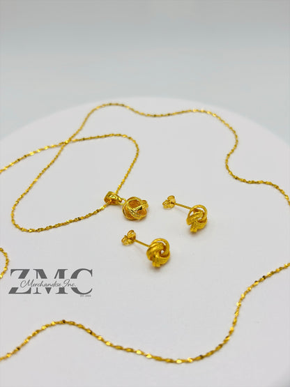 18K Gold Knot Earrings and Necklace Set
