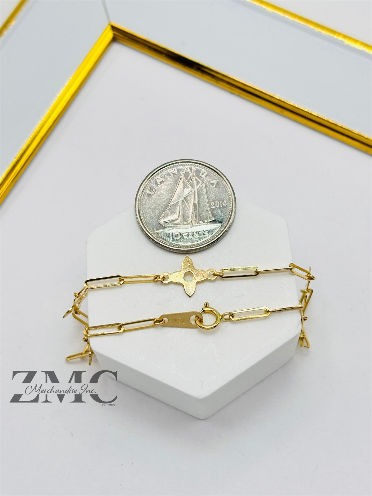 18K Gold Paperclip Flower Bracelet