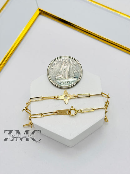 18K Gold Paperclip Flower Bracelet
