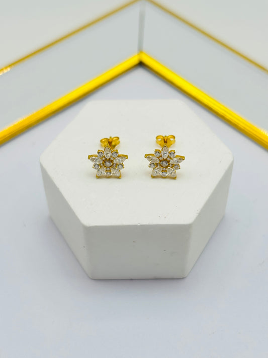 18K Gold Flower Moissanite Diamond Earrings