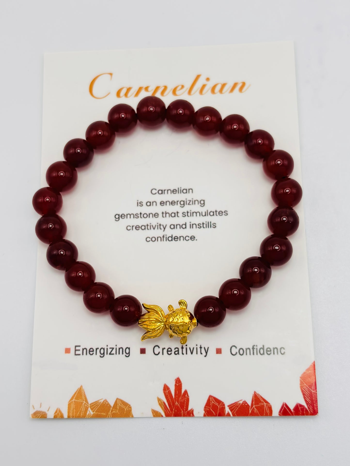 18K Gold Lucky Koi Fish Bracelet Carnelian Stone ( Hollow Empty Inside)