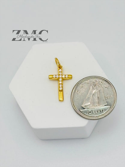18K Gold Double Cross Pendant