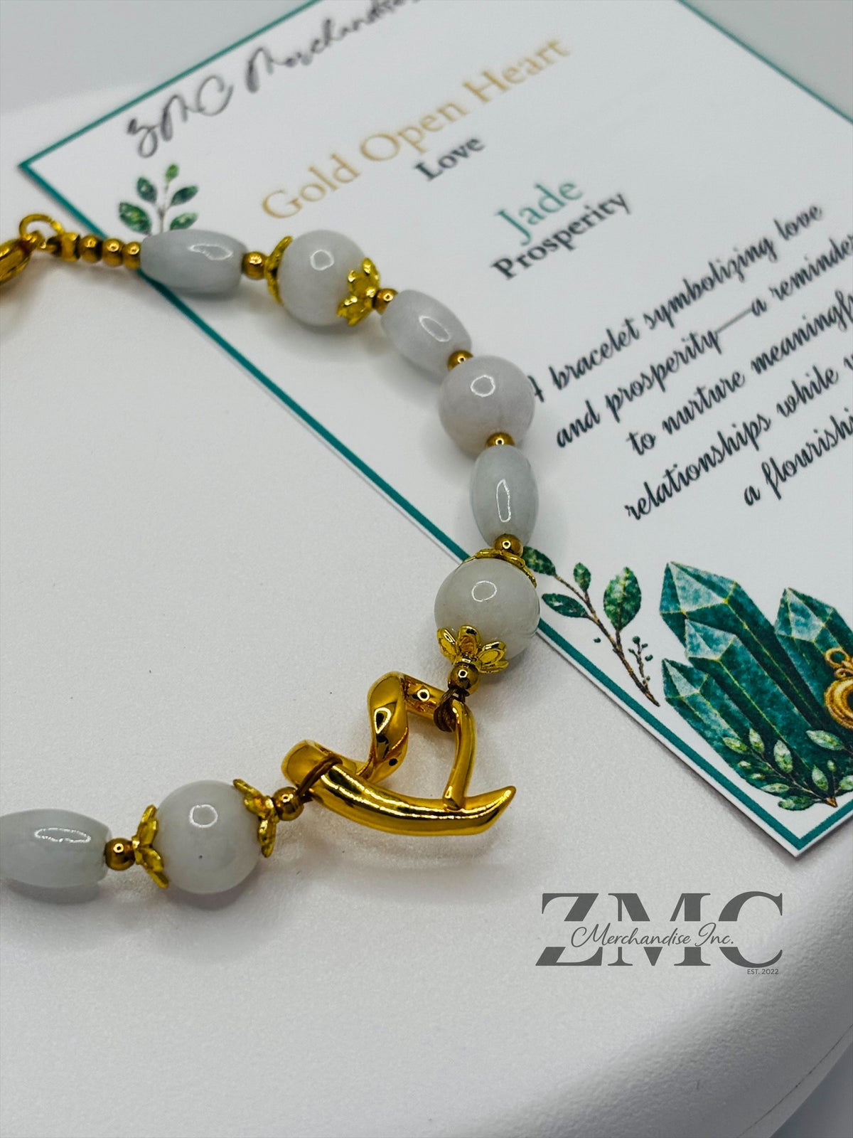 18K Gold Open Heart Jade Bracelet (Electroform Heart)