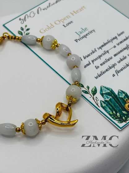 18K Gold Open Heart Jade Bracelet (Electroform Heart)
