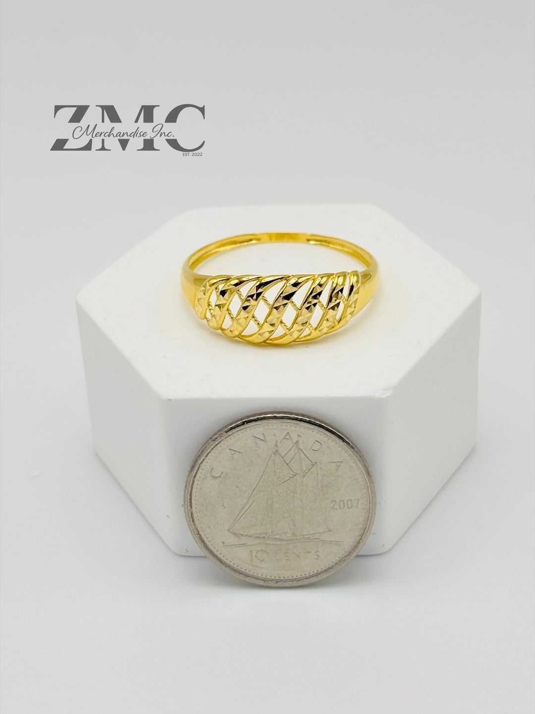 18K Gold Net Diamond Cut Ring