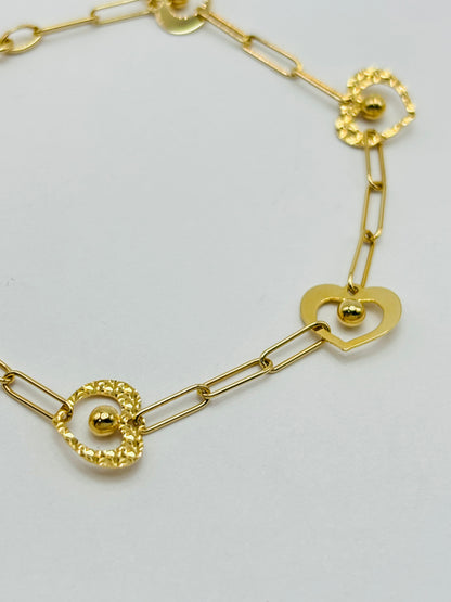 18K Gold Paperclip Heart Attached Bracelet