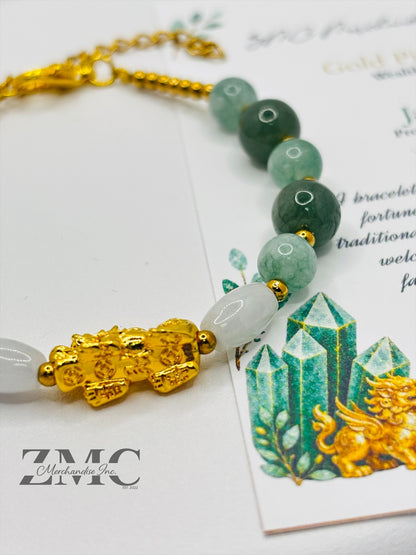 18K Gold Lucky Piyao/ Pi Xiu  Jade Bracelet ( Hollow Empty Inside) Medium