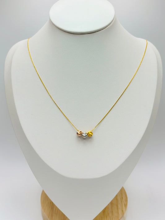 18K Gold Foxtail with Tri-color Catseye Ball Necklace