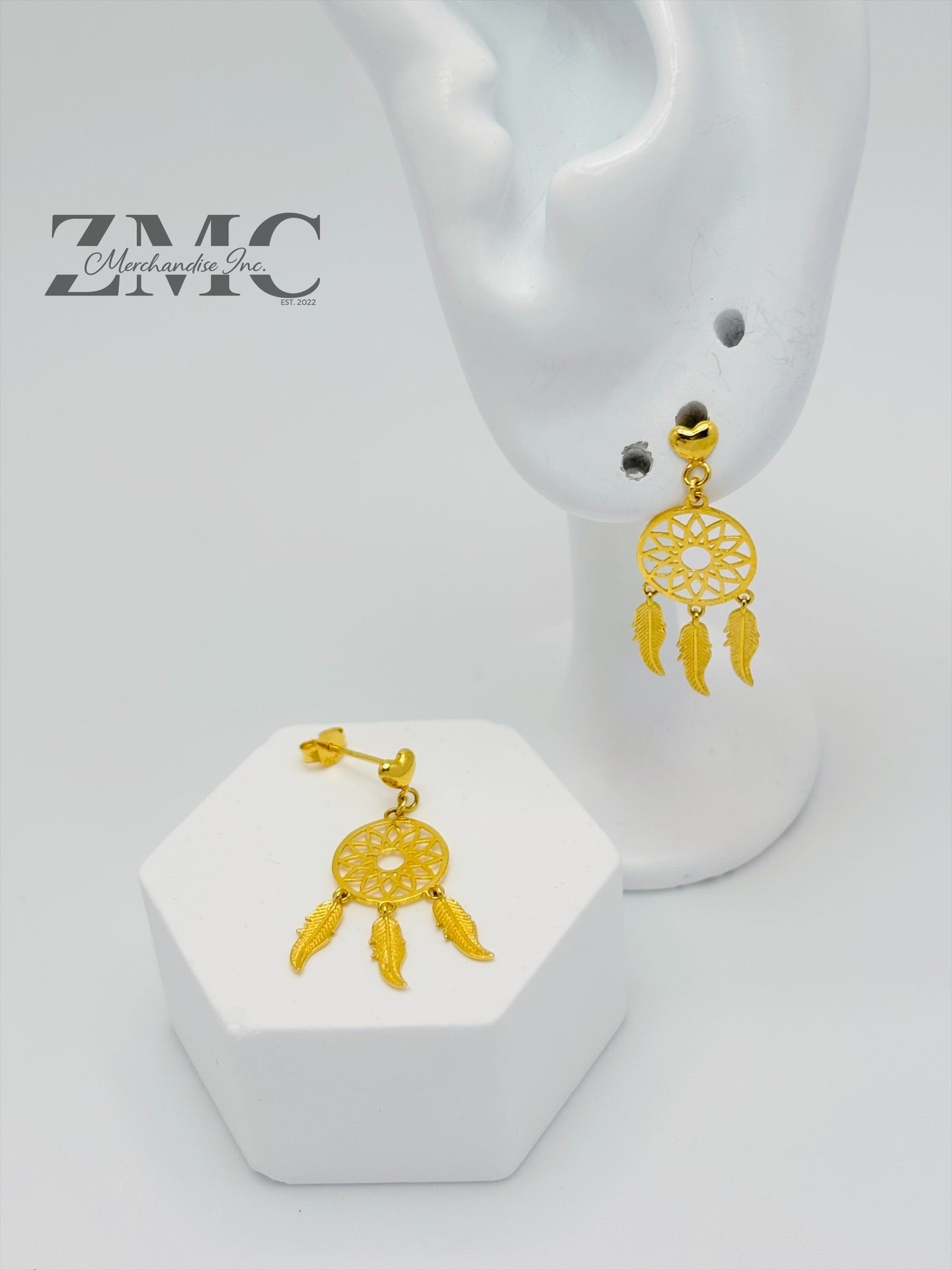 18K Gold dream Catcher Earrings and Pendant Set